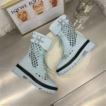 Fashion Women's Round Toe Lace-Up Platform Motorcycle Boots 2020 Summer Sweet Cute Breathable Cool Hollow hole Ankle Boots